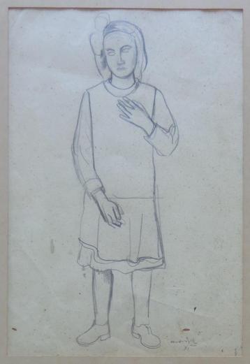 ALBERT VAN DYCK / STAANDE MEISJE / ORIGINEEL / 58x43cm KADER beschikbaar voor biedingen