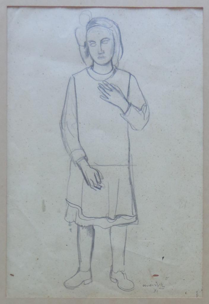 ALBERT VAN DYCK / STAANDE MEISJE / ORIGINEEL / 58x43cm KADER, Antiek en Kunst, Kunst | Tekeningen en Fotografie, Ophalen of Verzenden