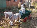 chariot ancien avec cheval et homme, Jardin & Terrasse, Statues de jardin, Animal, Bois, Enlèvement, Utilisé