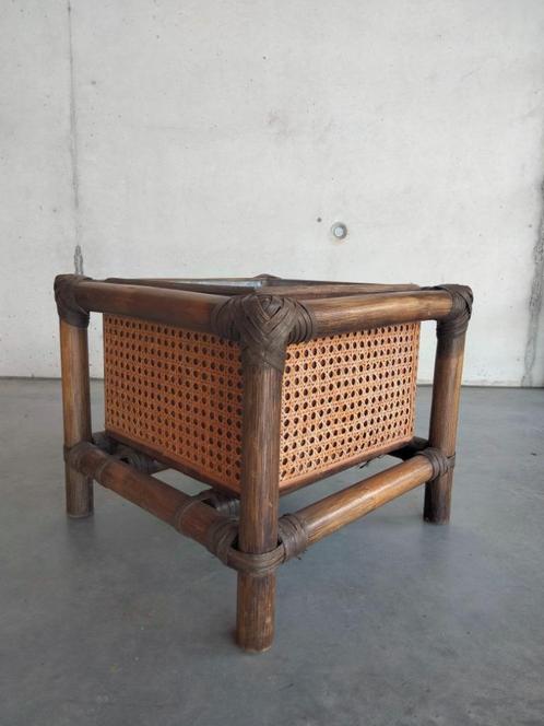 1970s vintage rotan caning plantbak Bohemian, Tuin en Terras, Bloempotten, Gebruikt, Overige materialen, Minder dan 40 cm, Ophalen of Verzenden