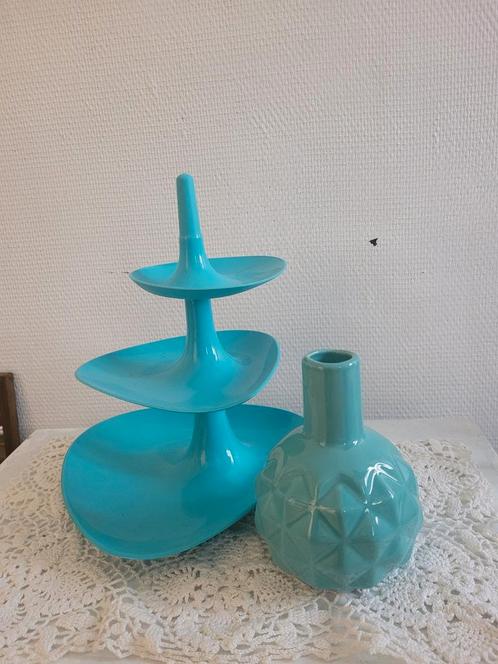Lot bleu! presentoir et vase ceramique inspiration vintage, Antiquités & Art, Curiosités & Brocante