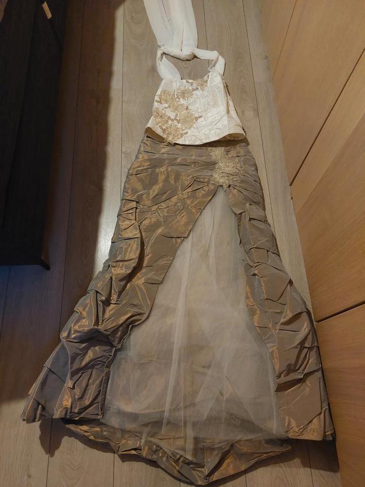 Trouwkleed / trouwjurk maat 38, Kleding | Dames, Trouwkleding en Trouwaccessoires, Zo goed als nieuw, Trouwjurk, Beige, Ophalen