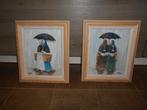 Set van 2 schilderijtjes - 27 x 31 cm., Ophalen of Verzenden