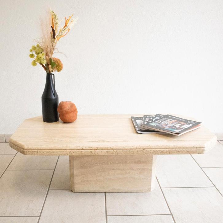 Vintage Italiaanse travertin salontafel jaren '80, Huis en Inrichting, Tafels | Salontafels, Zo goed als nieuw, Minder dan 50 cm