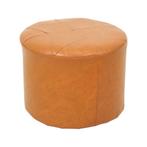 Ronde Vintage Poef Bruin Skai Leder Stermotief Sixties, Minder dan 50 cm, Gebruikt, Rond, Minder dan 50 cm