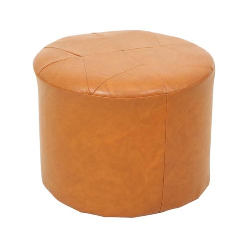 Ronde Vintage Poef Bruin Skai Leder Stermotief Sixties, Huis en Inrichting, Zetels | Voetbanken en poefs, Gebruikt, Minder dan 50 cm