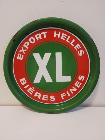 ancien plateau émaillé publicitaire XL bière export helles, Enlèvement ou Envoi, Utilisé, Panneau, Plaque ou Plaquette publicitaire