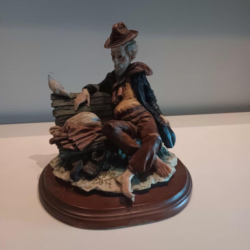 Tableau vintage peint à la main « Homme sur un banc », Enlèvement ou Envoi