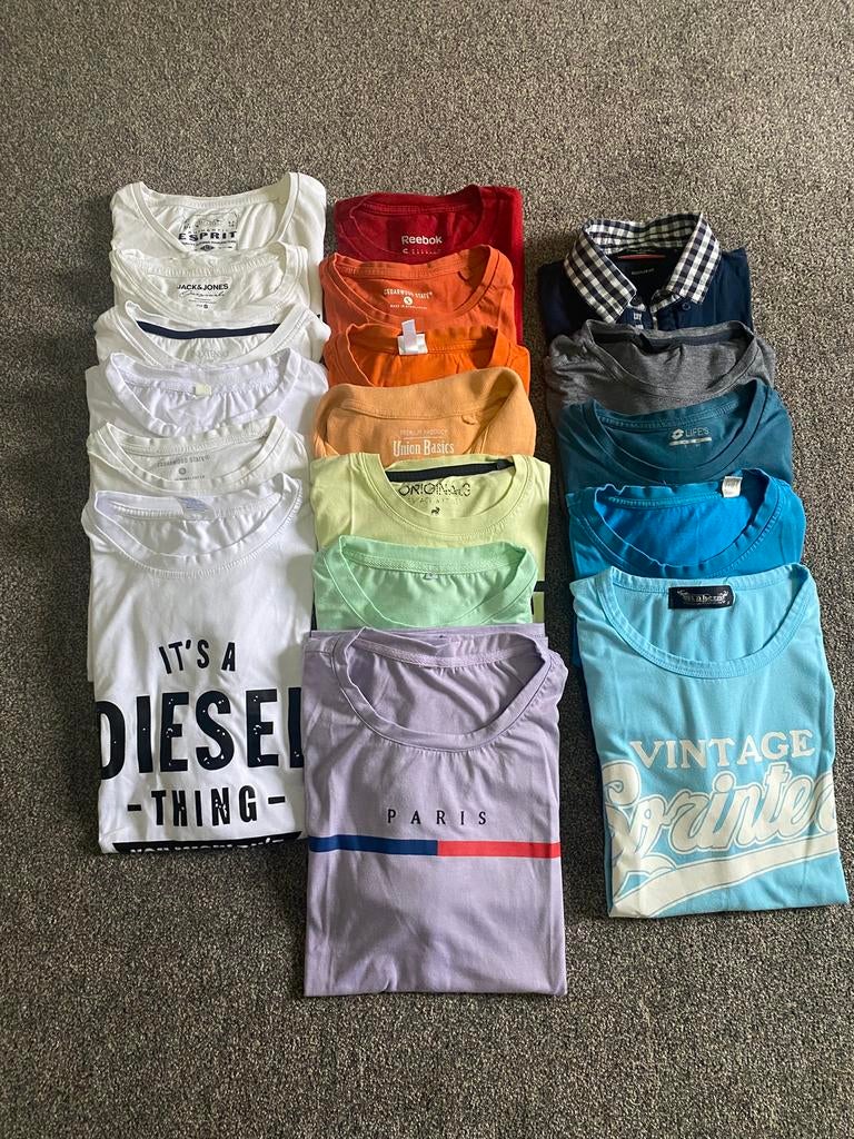 Lot de 18 t-shirts homme  taille S, Ophalen, Gedragen, Maat 46 (S) of kleiner, Overige kleuren