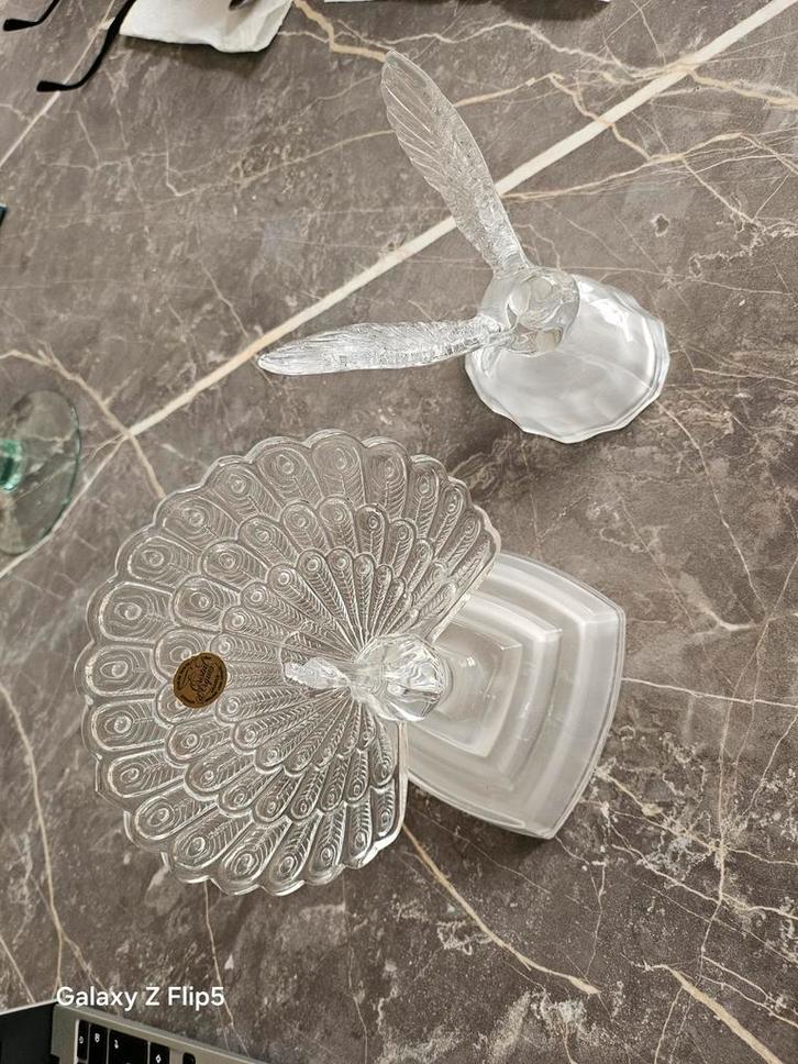 Lot de 2 figurines Cristal d'Arques Paon et Colombe (Vintage, Antiquités & Art, Antiquités | Verre & Cristal, Enlèvement ou Envoi