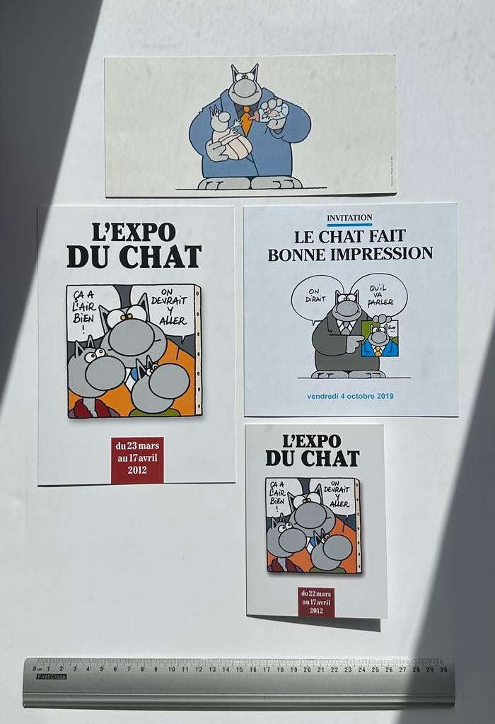 Philippe Geluck : cartons d’invitation Le Chat pour expos, Collections, Envoi, Autres personnages, Neuf, Image, Affiche ou Autocollant
