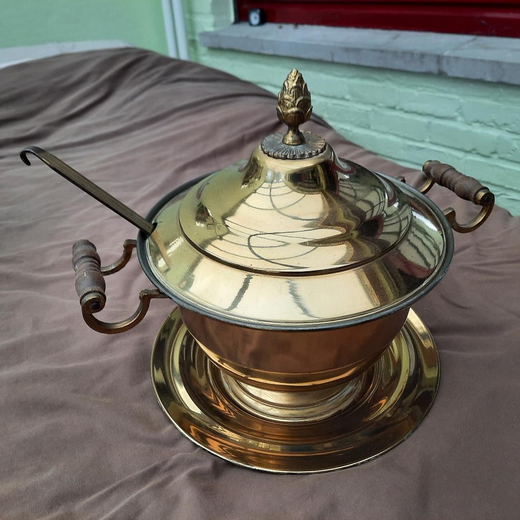 vintage koperen soepterrine met soeplepel, Antiek en Kunst, Antiek | Servies los, Ophalen