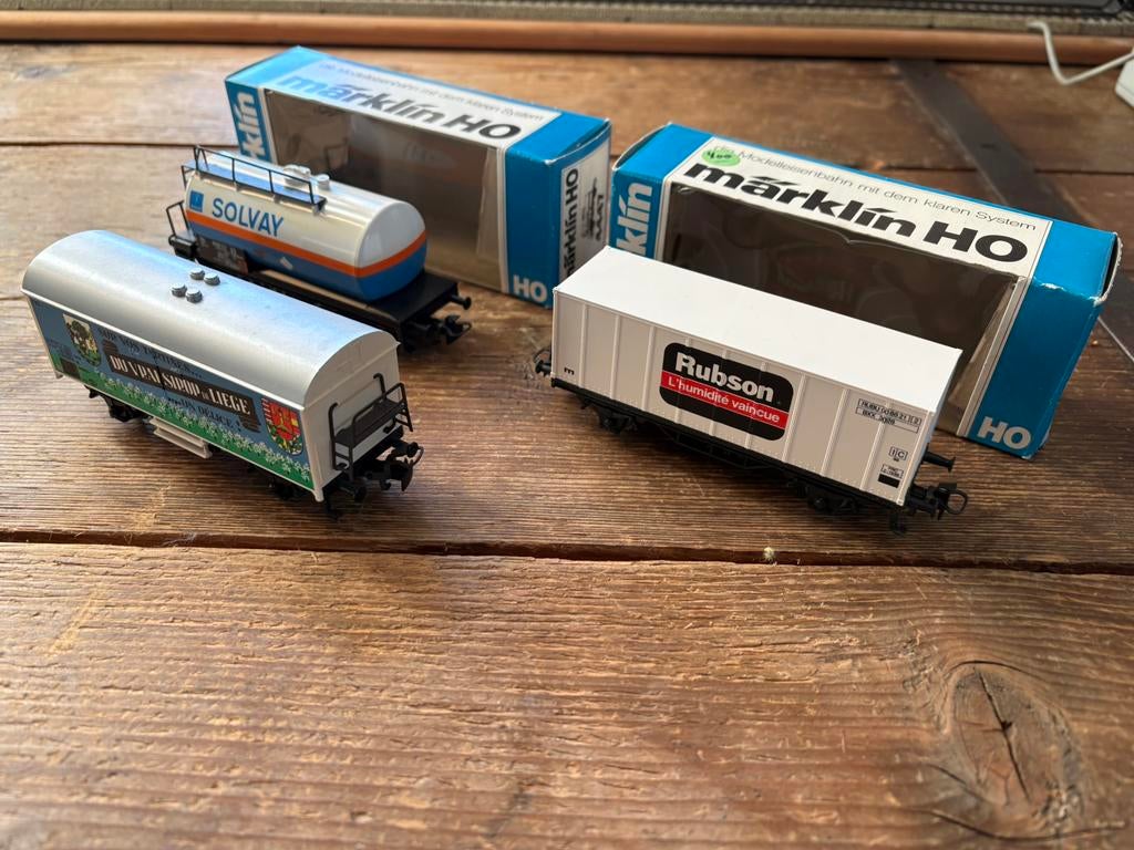 MARKLIN RECLAMEKAARTEN BELGE SOLVAY RUBSON KURKSTROOP, Hobby en Vrije tijd, Modeltreinen | H0, Gebruikt, Wagon, Märklin, Ophalen of Verzenden