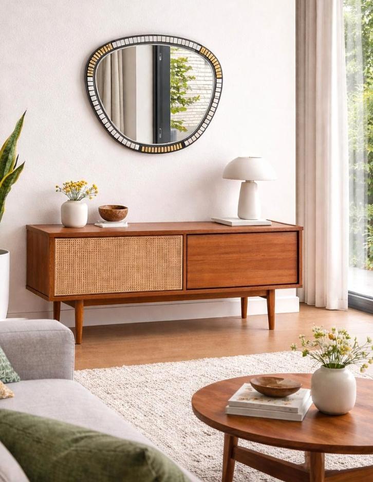 Unieke midcentury XL wandspiegel, Huis en Inrichting, Woonaccessoires | Spiegels, Gebruikt, Overige vormen, Ophalen