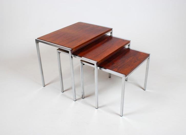 vintage nesting bijzettafeltjes, Huis en Inrichting, Tafels | Bijzettafels, Gebruikt, Rechthoekig, Minder dan 45 cm, Minder dan 55 cm