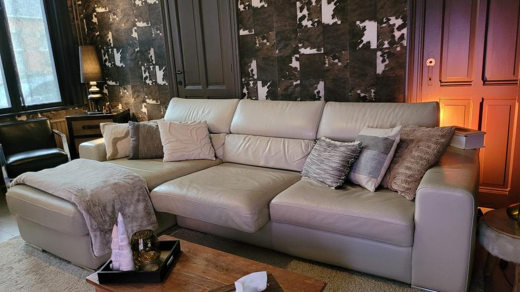 Witte lederen Chateau d’Ax zetel te koop, Maison & Meubles, Canapés | Coins salons complets, Utilisé, Cuir, Enlèvement