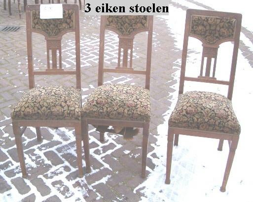 3 eiken stoelen met bekleding  gratis zie beschrijving, Antiek en Kunst, Ophalen