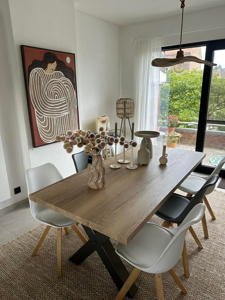 Table à manger en bois + 6 chaises, Maison & Meubles, Métal, 150 à 200 cm, Cinq personnes ou plus, Comme neuf