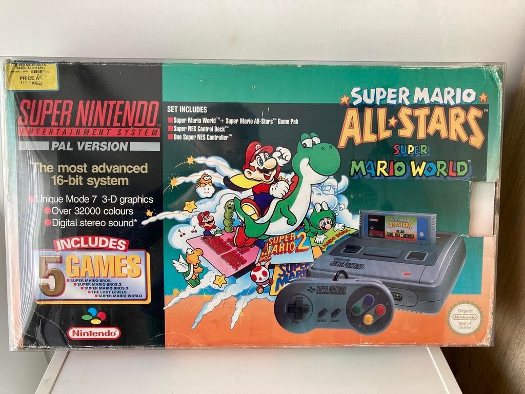 Nintendo SNES Super Mario All-Star (1 chip), Games en Spelcomputers, Ophalen of Verzenden, Gebruikt, Met 2 controllers, Met games