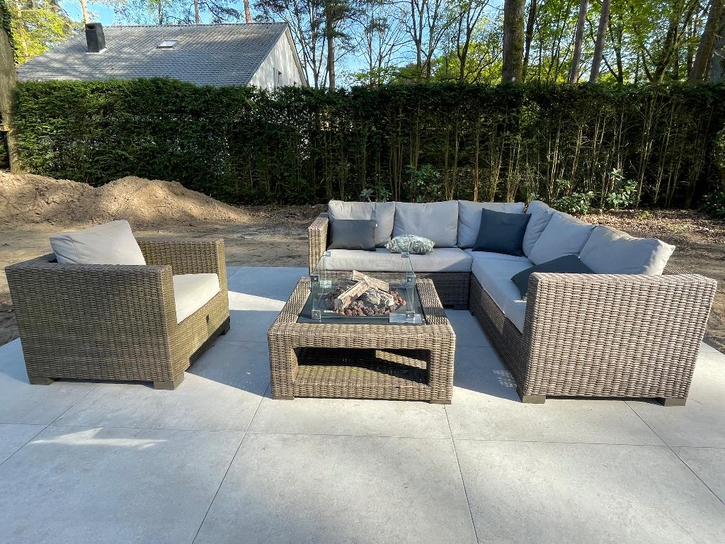 Hoeklounge met gashaard, Tuin en Terras, Tuinsets en Loungesets, Gebruikt, Overige materialen, 6 zitplaatsen, Bank, Bijzettafel