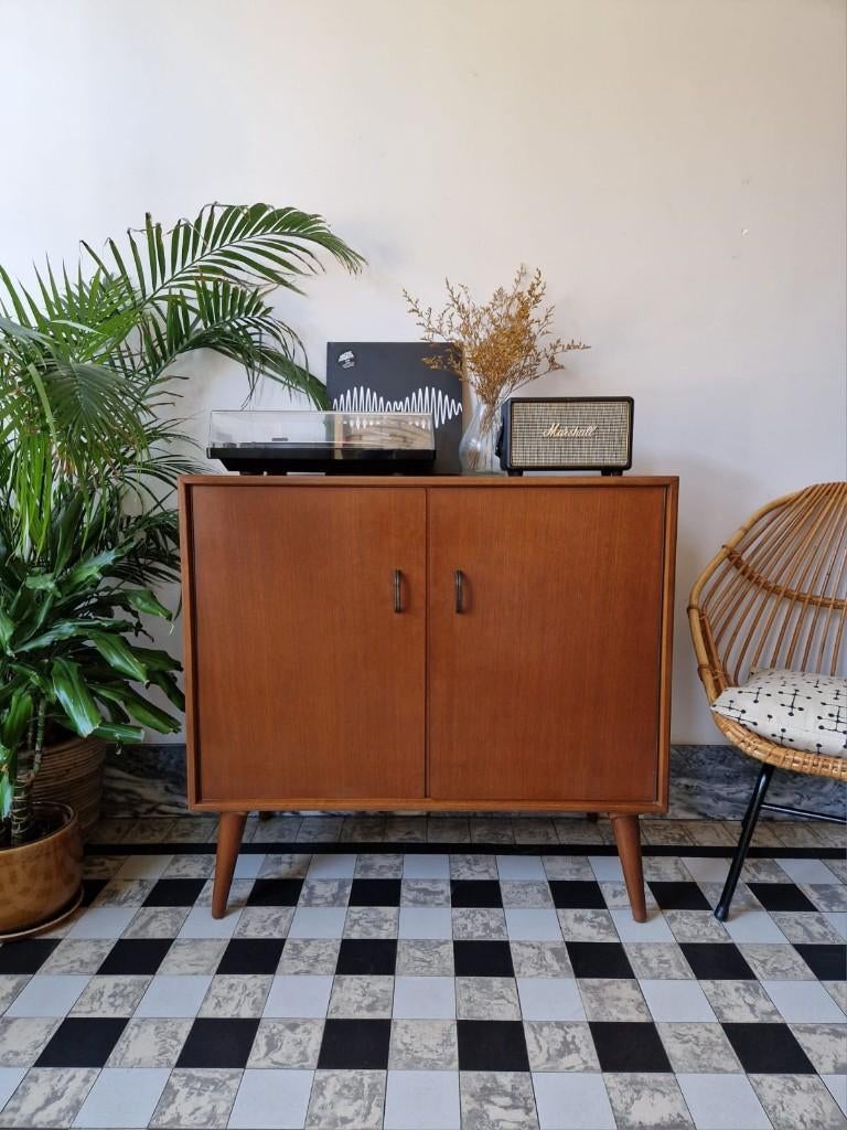 Vintage midcentury platenspeler meubel | kast | retro, Ophalen, Zo goed als nieuw