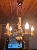 Vintage luchter met porselein en geschilderd bloemmotief, Huis en Inrichting, Lampen | Kroonluchters, Ophalen