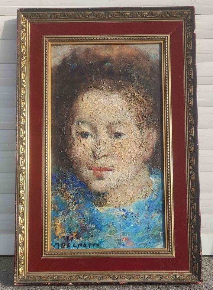 huile sur panneau jeune fille signe marcel delmotte 1984, Antiquités & Art, Enlèvement ou Envoi