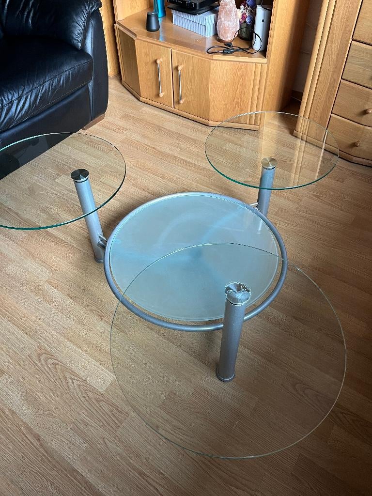 table de salon en verre, Rond, Comme neuf, 100 à 150 cm, Enlèvement