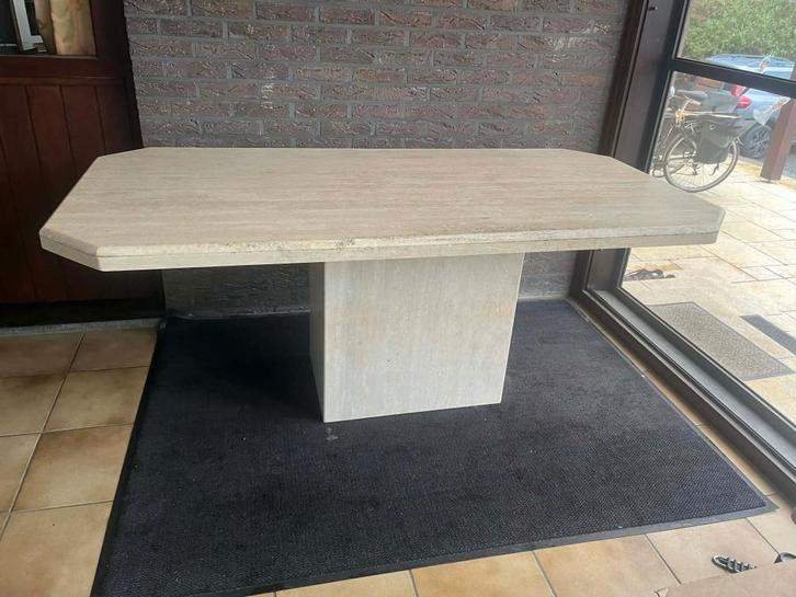 rechthoekige travertin eettafel - 180x90, Huis en Inrichting, Tafels | Eettafels, Gebruikt, 50 tot 100 cm, 150 tot 200 cm, Vijf personen of meer