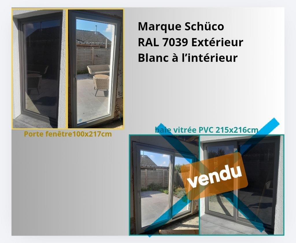 Châssis PVC Schüco gris anthracite / blanc – portes, fenêtre, Enlèvement