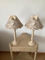 Paar gepatineerde lampen met Jouy canvas lampenkap NIEUW, Ophalen of Verzenden, Nieuw