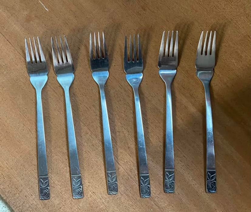 6 vintage vorken Shell roos, Maison & Meubles, Cuisine | Couverts, Enlèvement, Utilisé