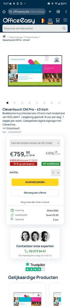 Clevertouch 43 digital signage scherm monitor beschikbaar voor biedingen