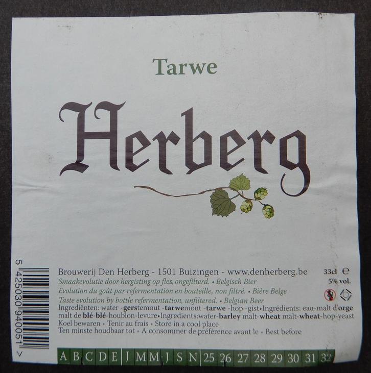 Bieretiket Herberg Tarwe Brouwerij Den Herberg (12n1), Verzamelen, Biermerken, Gebruikt, Ophalen of Verzenden