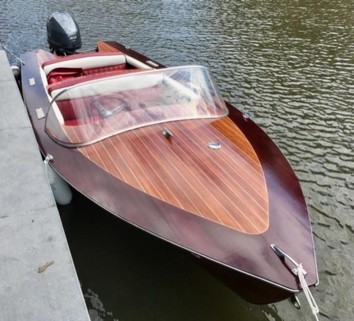 Poncelet speedboot, Watersport en Boten, Speedboten, Zo goed als nieuw, 3 tot 6 meter, Benzine, Minder dan 70 pk, Hout, Buitenboordmotor