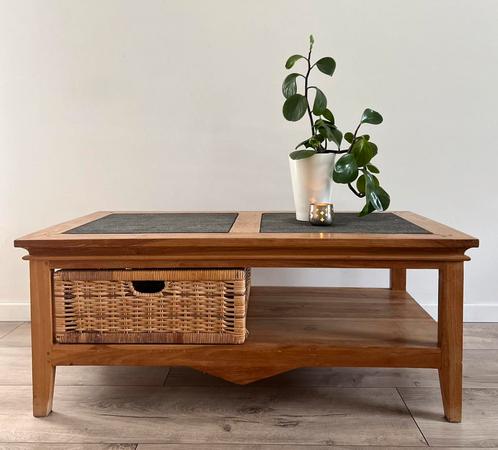 Table basse en bois avec rangement, Huis en Inrichting, Tafels | Salontafels, Gebruikt, Ophalen