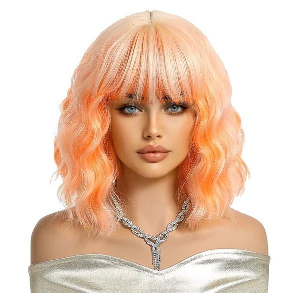 Duo color carnaval pruik schouderlang haar met golfjes oranj, Handtassen en Accessoires, Uiterlijk | Haarverzorging, Nieuw, Verzenden