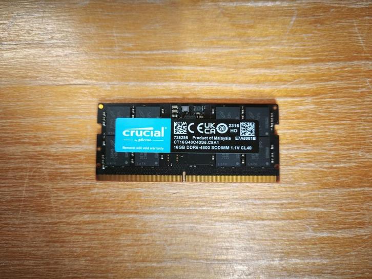 Crucial 16GB DDR5 4800MHz SODIMM (laptopgeheugen), Computers en Software, RAM geheugen, Zo goed als nieuw, Laptop, 16 GB, DDR5
