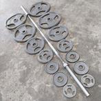 Muscle Power Olympische Grip Gewichten set + Barbell 220cm, Sport en Fitness, Ophalen, Zo goed als nieuw