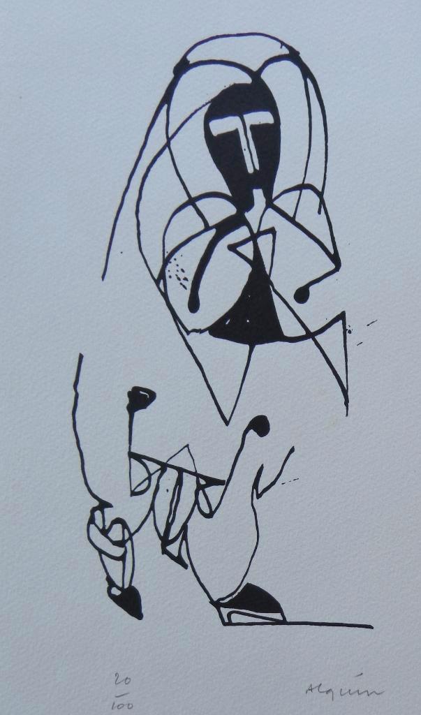 NICOLAS ALQUIN / DES ECLIPSES / ZW-W HOUTSNEDE / 38x21cm SIG, Antiek en Kunst, Kunst | Litho's en Zeefdrukken, Ophalen of Verzenden