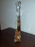 Decoratieve fles met ondergedompelde bloemen - glas, Antiek en Kunst, Ophalen of Verzenden