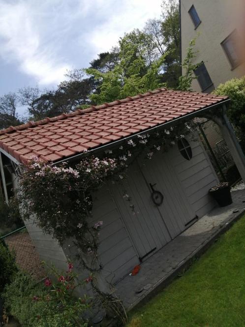 Tuinhuis met oversteek (zelf afbreken), Tuin en Terras, Tuinhuizen, Gebruikt, Tuinhuis, Hout, 250 tot 300 cm, 400 cm of meer, 3 ramen of meer