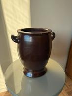 Antieke aardewerken pot / steengoed kruik – bruin – met oren, Tuin en Terras, Bloempotten, Ophalen, Zo goed als nieuw, Aardewerk