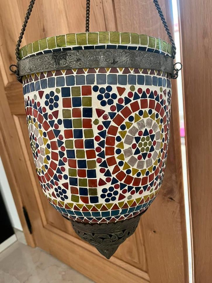 Suspension indienne en mosaïque de verre et métal, Huis en Inrichting, Kasten | Dressoirs, Gebruikt, Glas, Ophalen