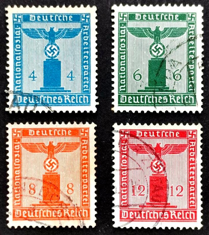 Deutsches Reich: 4X NSDAP zegels uit 1938, Postzegels en Munten, Postzegels | Europa | Duitsland, Gestempeld, Overige periodes