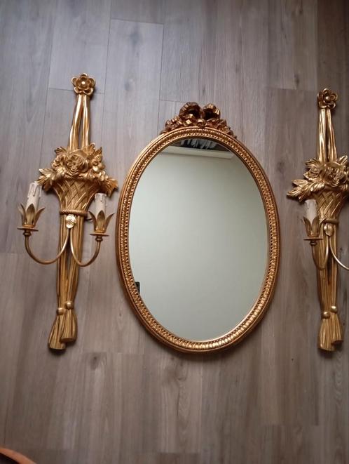 Ancien miroir ovale en bois avec 2 appliques murales, Antiquités & Art, Antiquités | Miroirs, Enlèvement