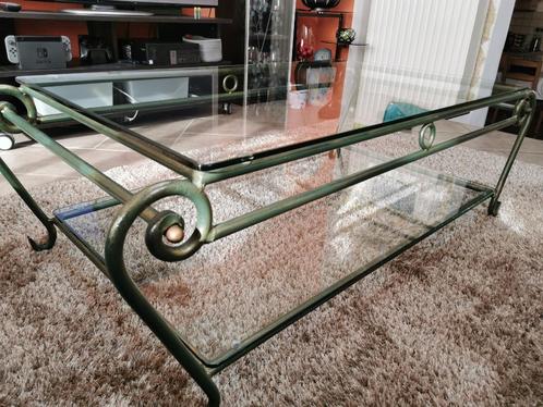 Table basse en verre et métal forgé, Huis en Inrichting, Tafels | Salontafels, Gebruikt, Minder dan 50 cm, 50 tot 100 cm, 100 tot 150 cm