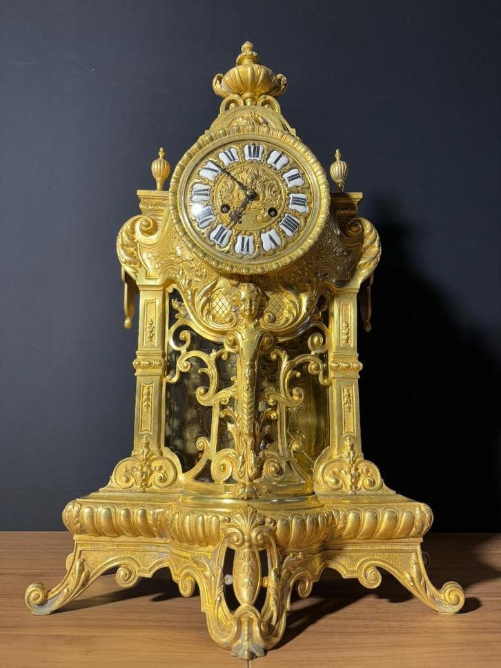(49) Antieke Franse Bronzen Regency Stijl Pendule ca.1890, Antiek en Kunst, Antiek | Klokken, Ophalen of Verzenden