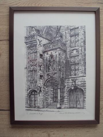 Litho van Daniël Winkelmans "Bibliotheek te Brugge., Enlèvement ou Envoi
