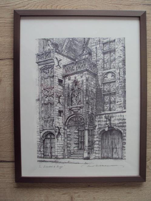 Litho van Daniël Winkelmans "Bibliotheek te Brugge., Antiek en Kunst, Kunst | Litho's en Zeefdrukken, Ophalen of Verzenden